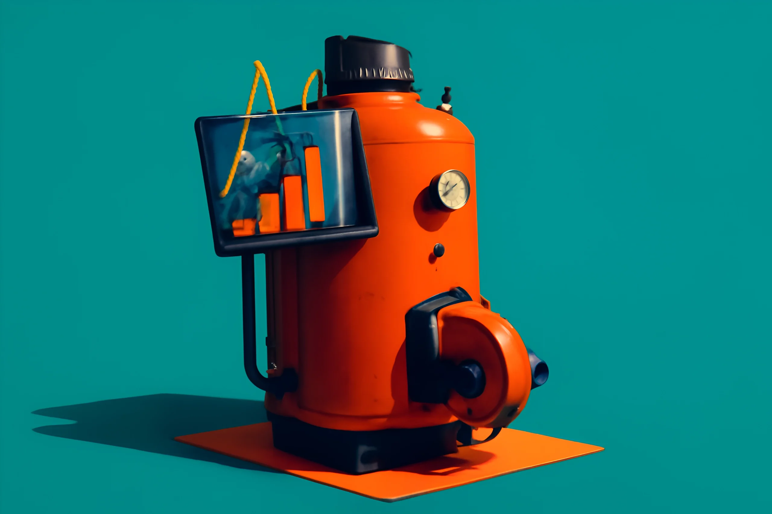 Industrial Data Machine Orange industrial machine with graph display