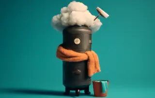 Vintage heater with scarf and cloud steam