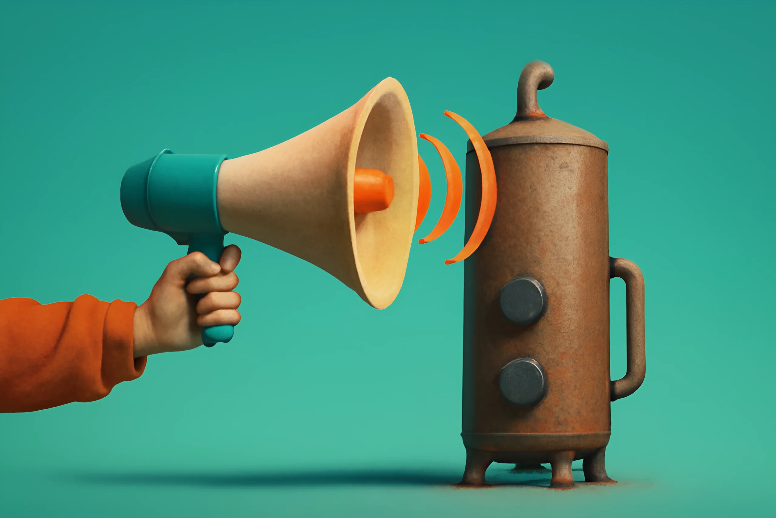 Vintage megaphone communication Rusty coffee urn and megaphone sound