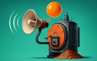 Retro machine with horn and orange ball