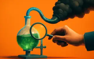 Magnifying glass chemicals reaction smoke