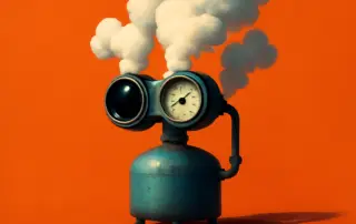 Blue steam gauge emitting smoke