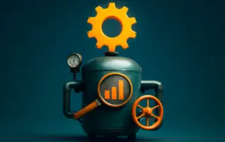 Vintage industrial machine with orange gear