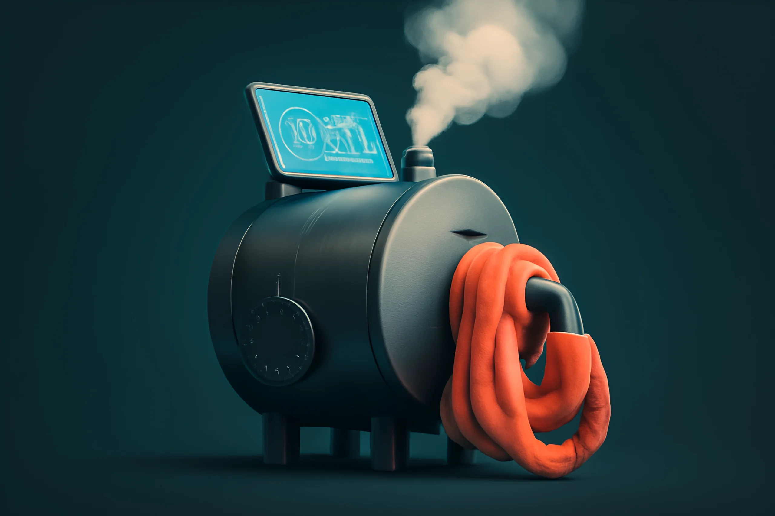 Futuristic Steam Engine Black steam engine with orange pipes