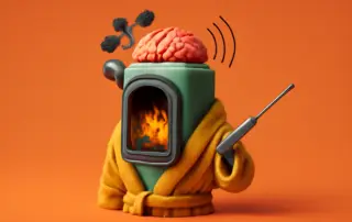 Stove with brain and flames