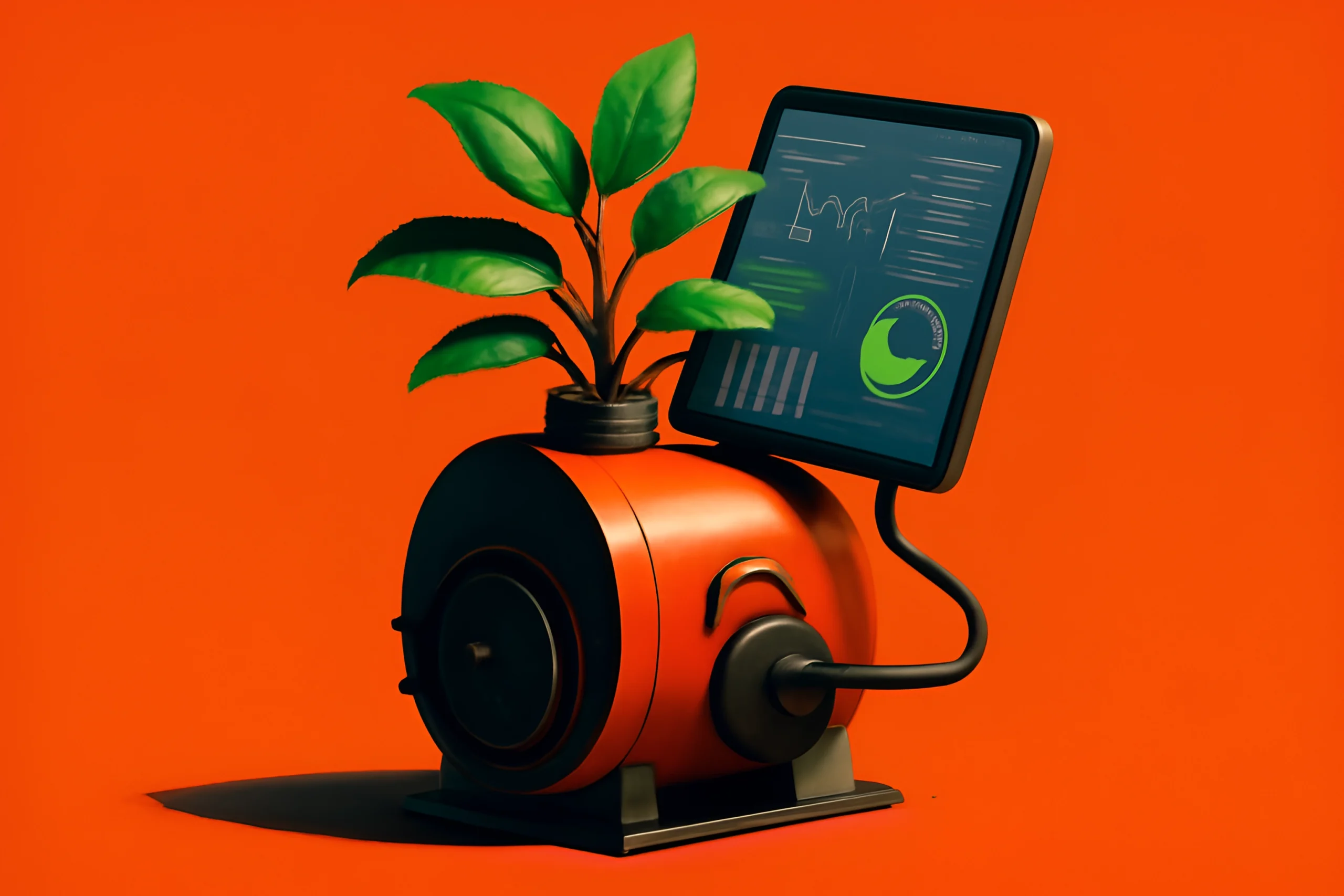 Eco Tech Innovation Green tech device with plant and display