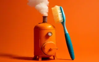 Blue toothbrush near steam boiler