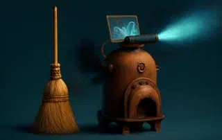 Rustic steampunk device with broom