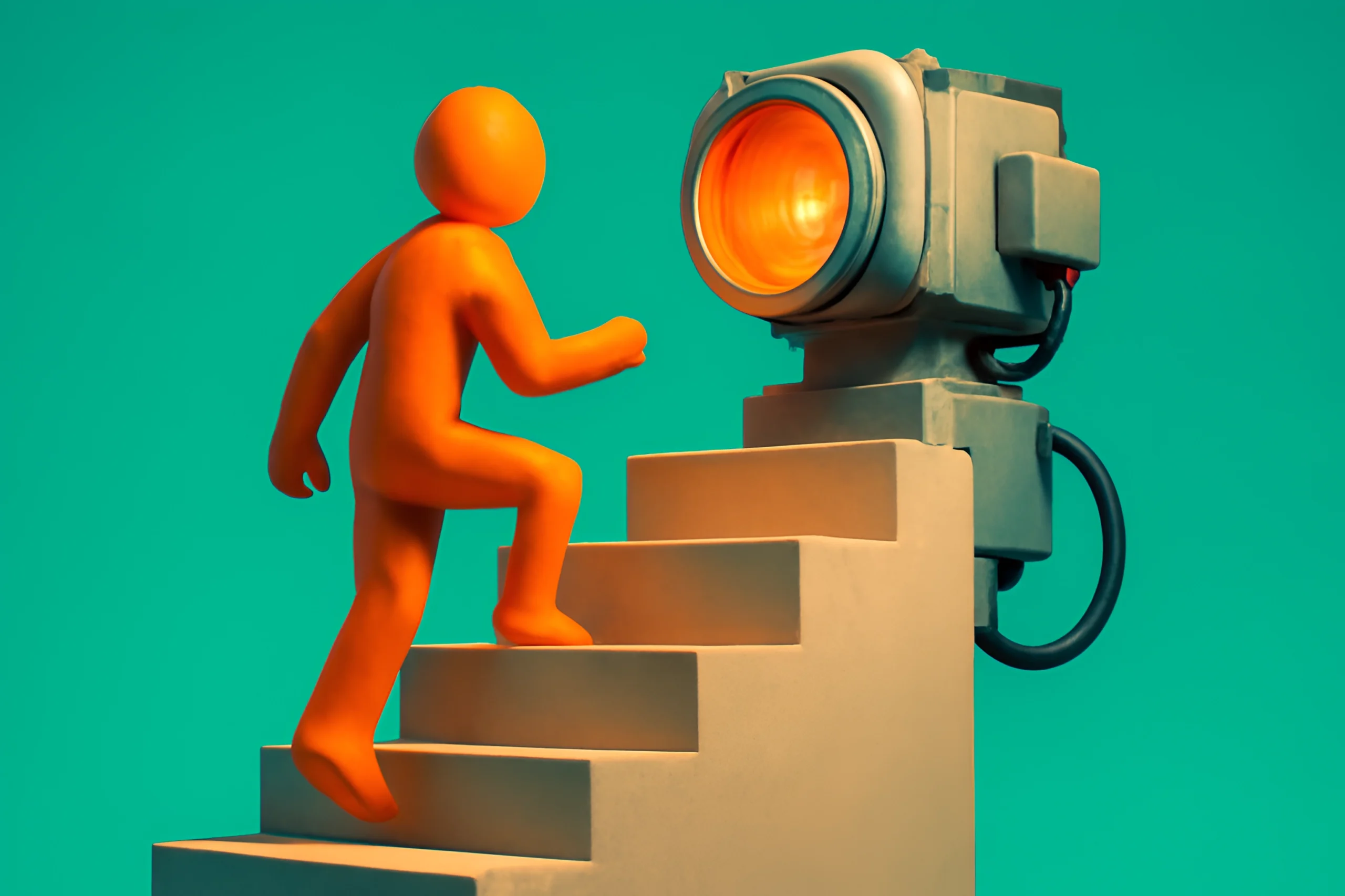 Climbing Steps Camera Orange figure stairs camera lens