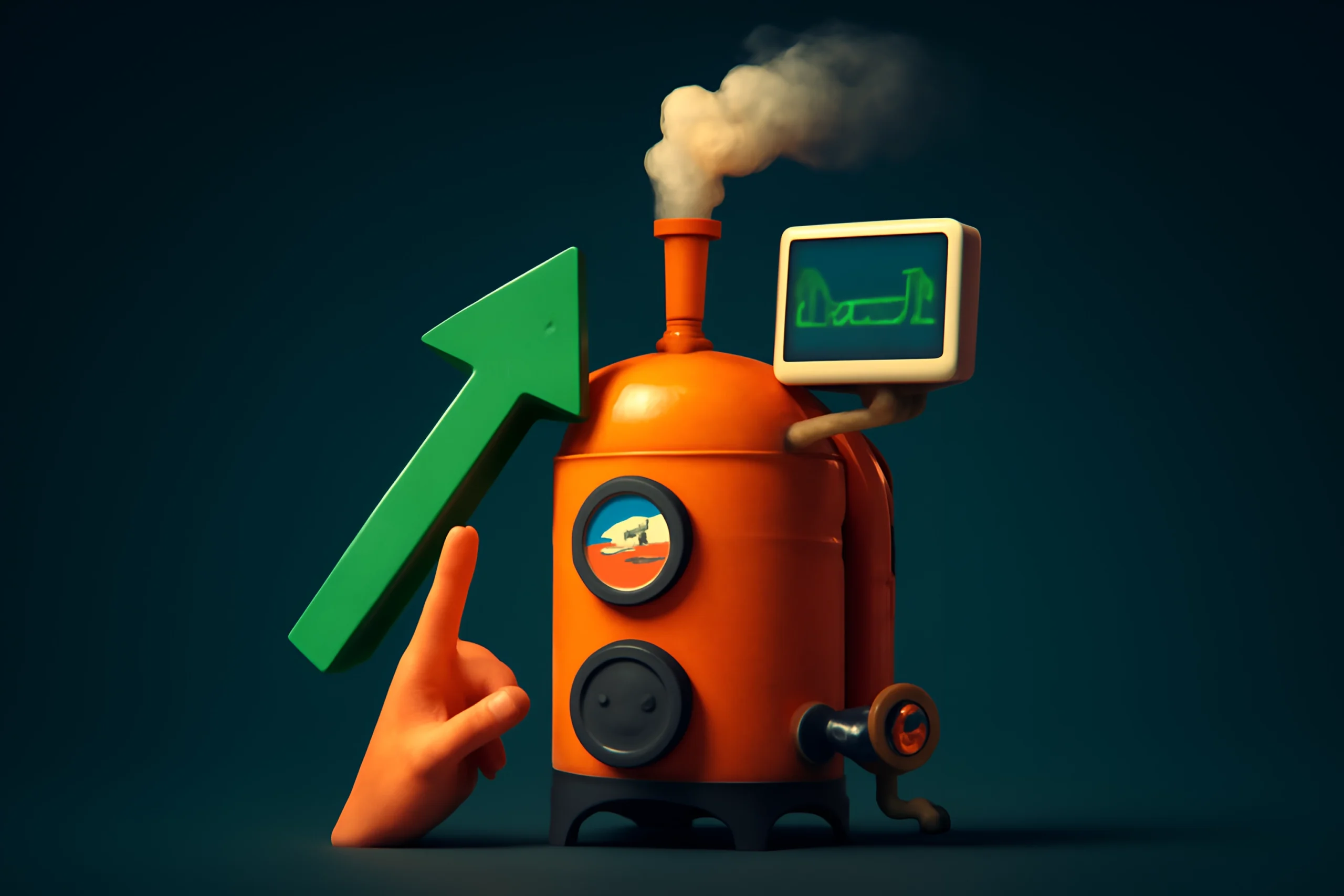 Steam Growth Engine Steam engine with growth arrow and graph