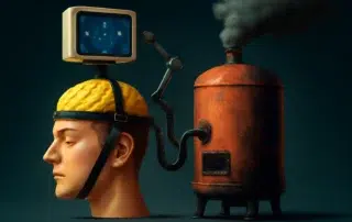 Vintage steam machine human brain concept