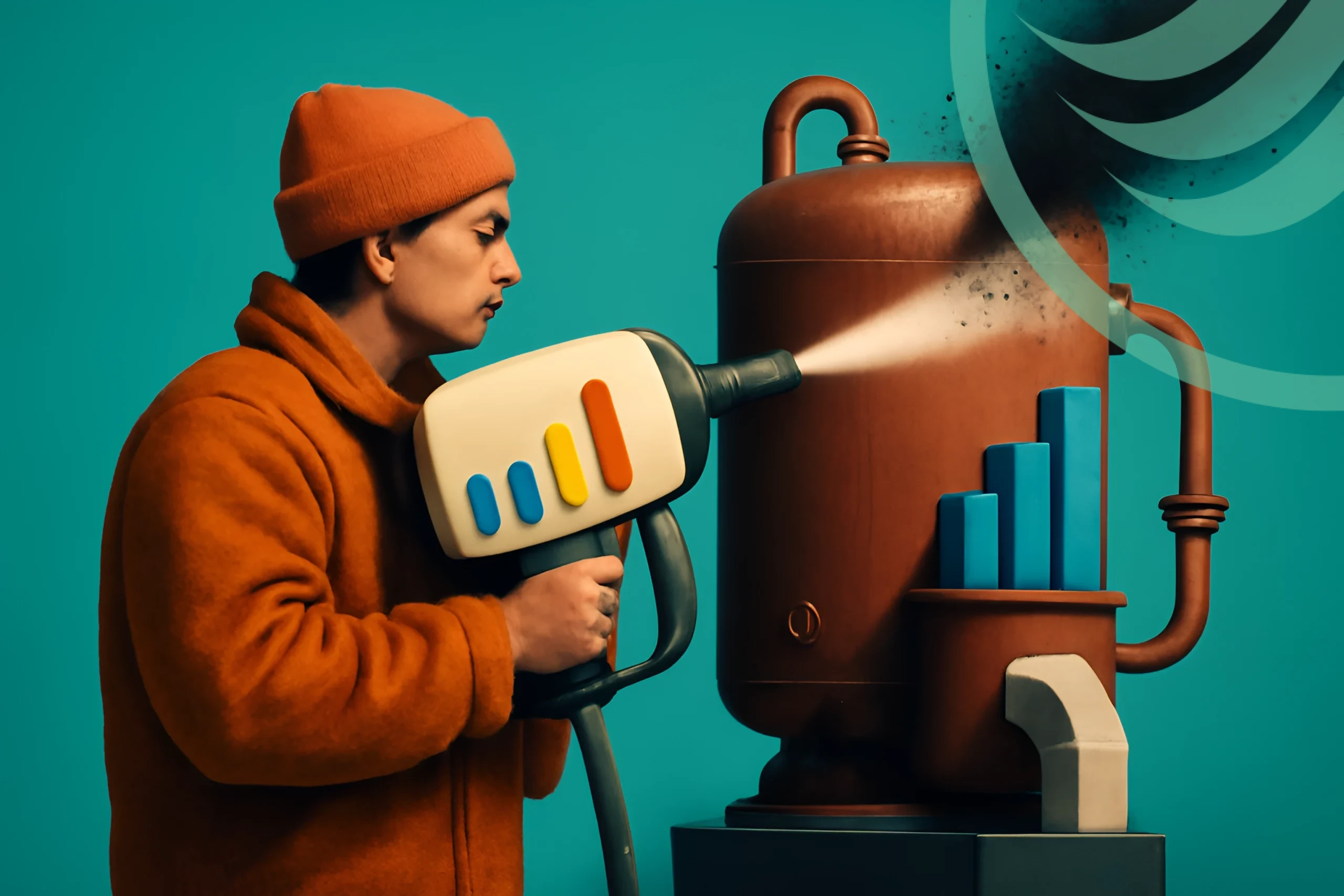 Man spraying machine with paint