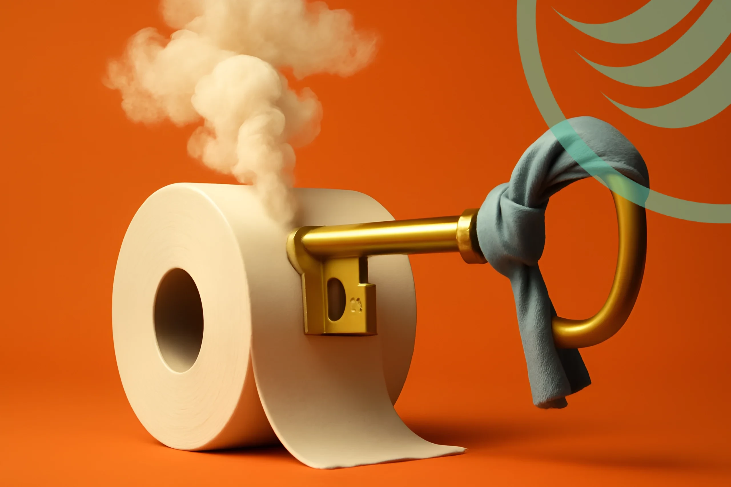 Surreal Toilet Key Golden key in steaming toilet paper