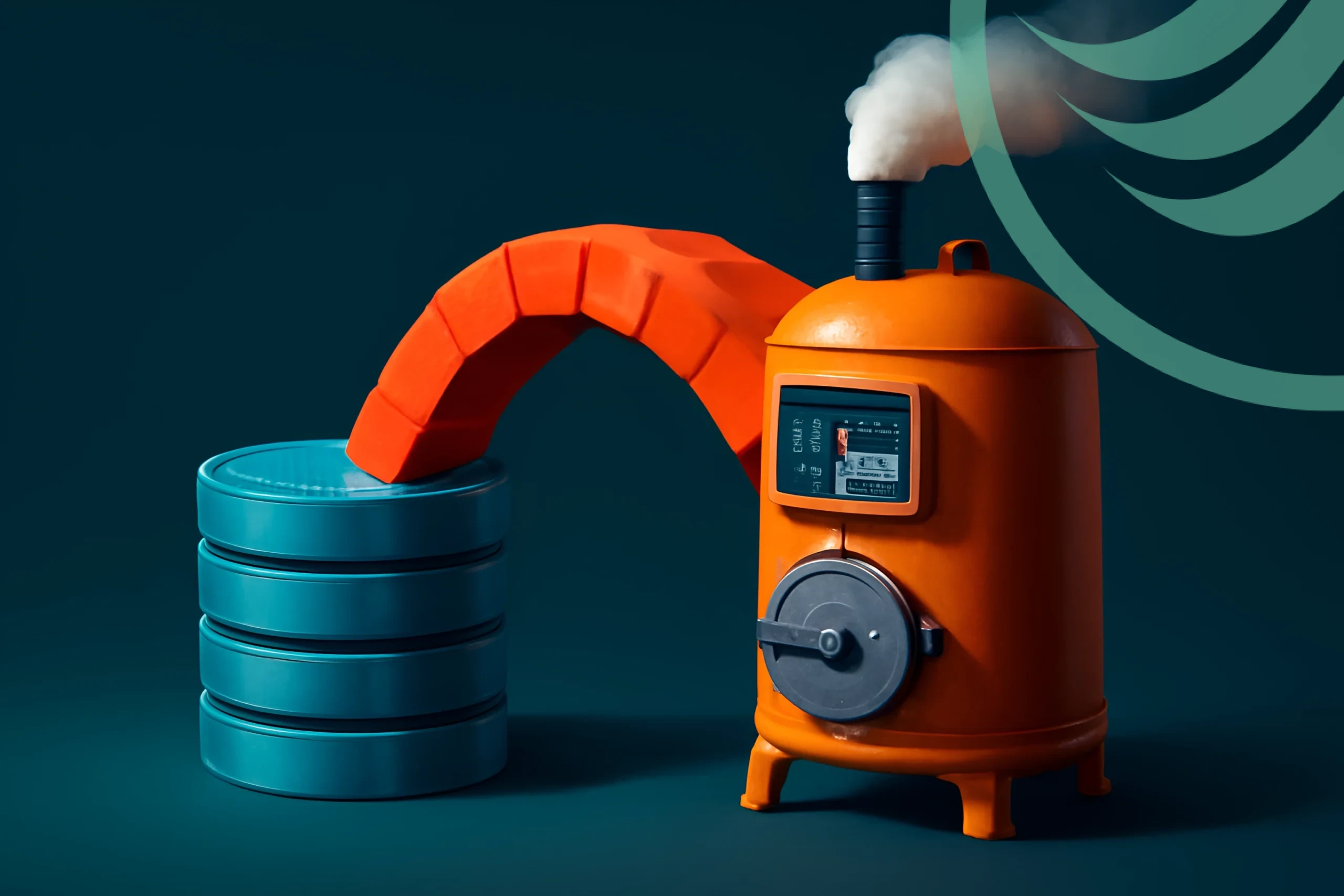 Industrial Steam Generator Orange steam machine with blue containers