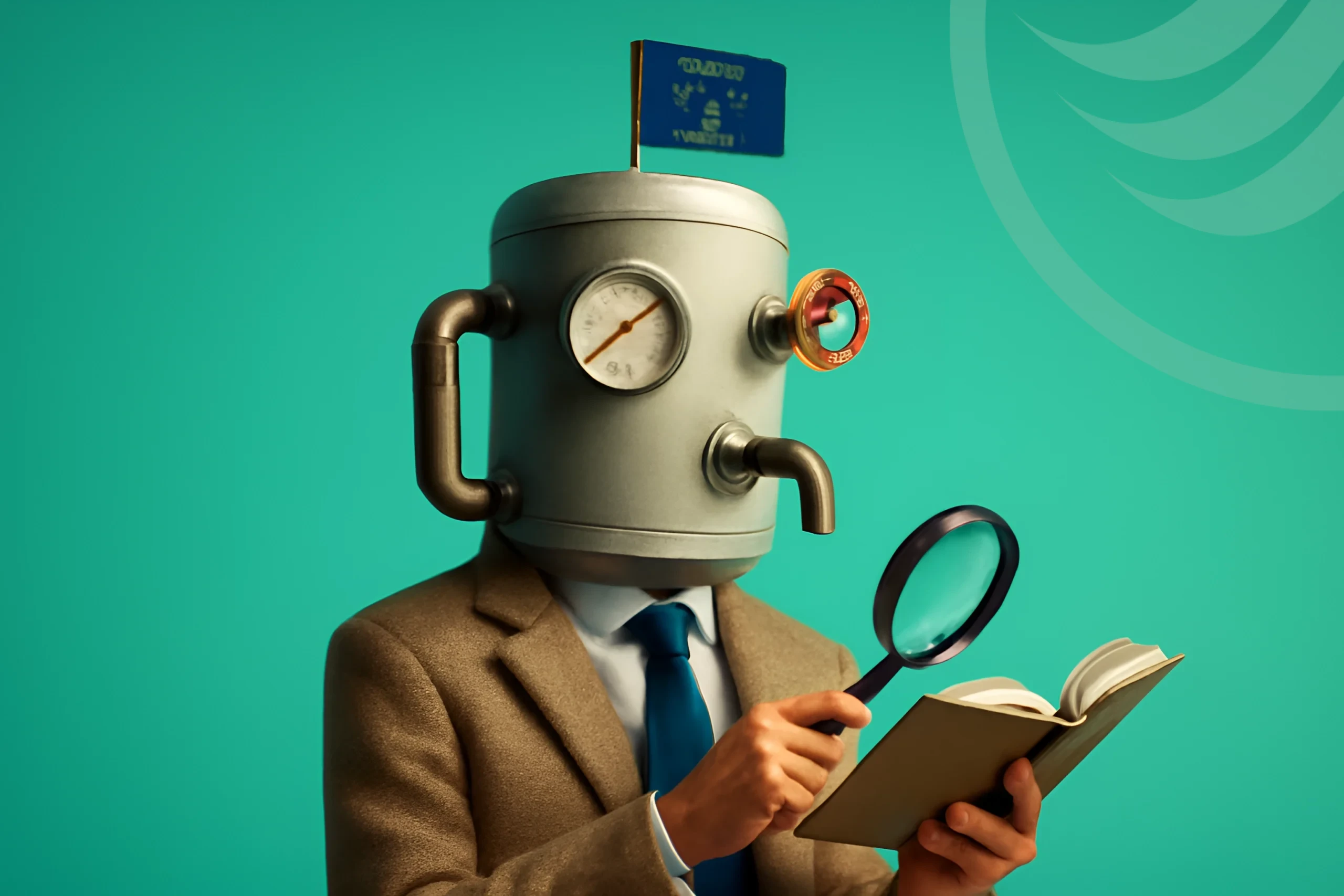 Mechanical Head Reading Man with pressure gauge head reading book