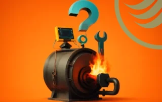 Industrial fire machine with tools and question mark