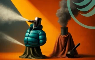 Abstract figures emitting smoke and steam