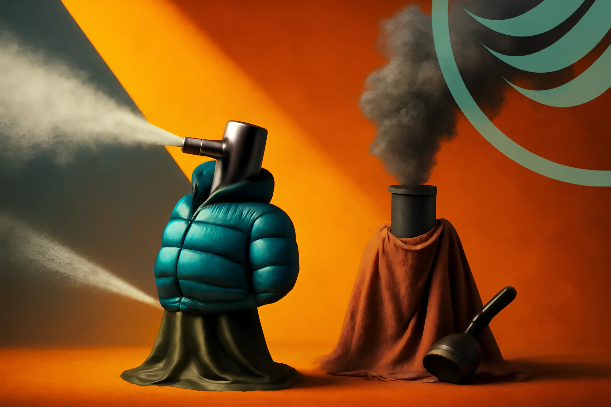 Surreal Smoke Art Abstract figures emitting smoke and steam